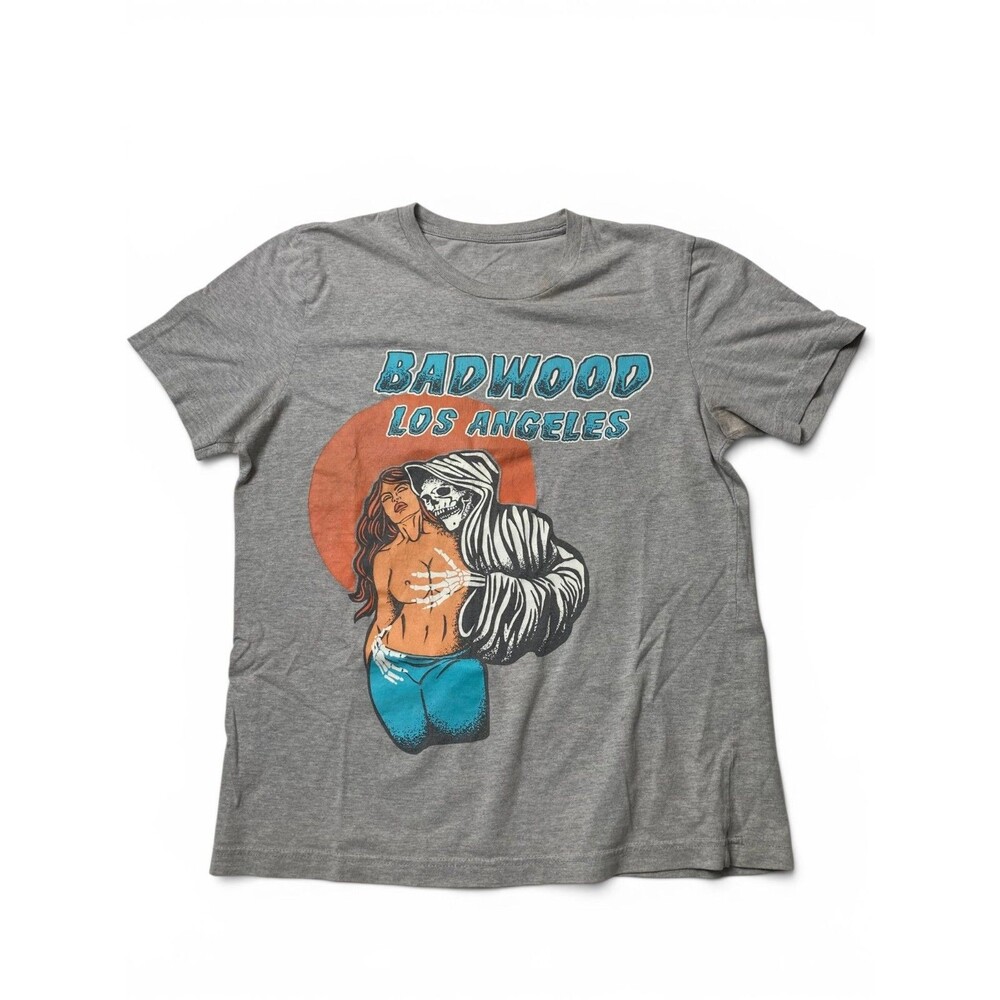 Badwood Los Angeles T-Shirt Men's Medium Gray Mermaid Skull Skater Streetwear